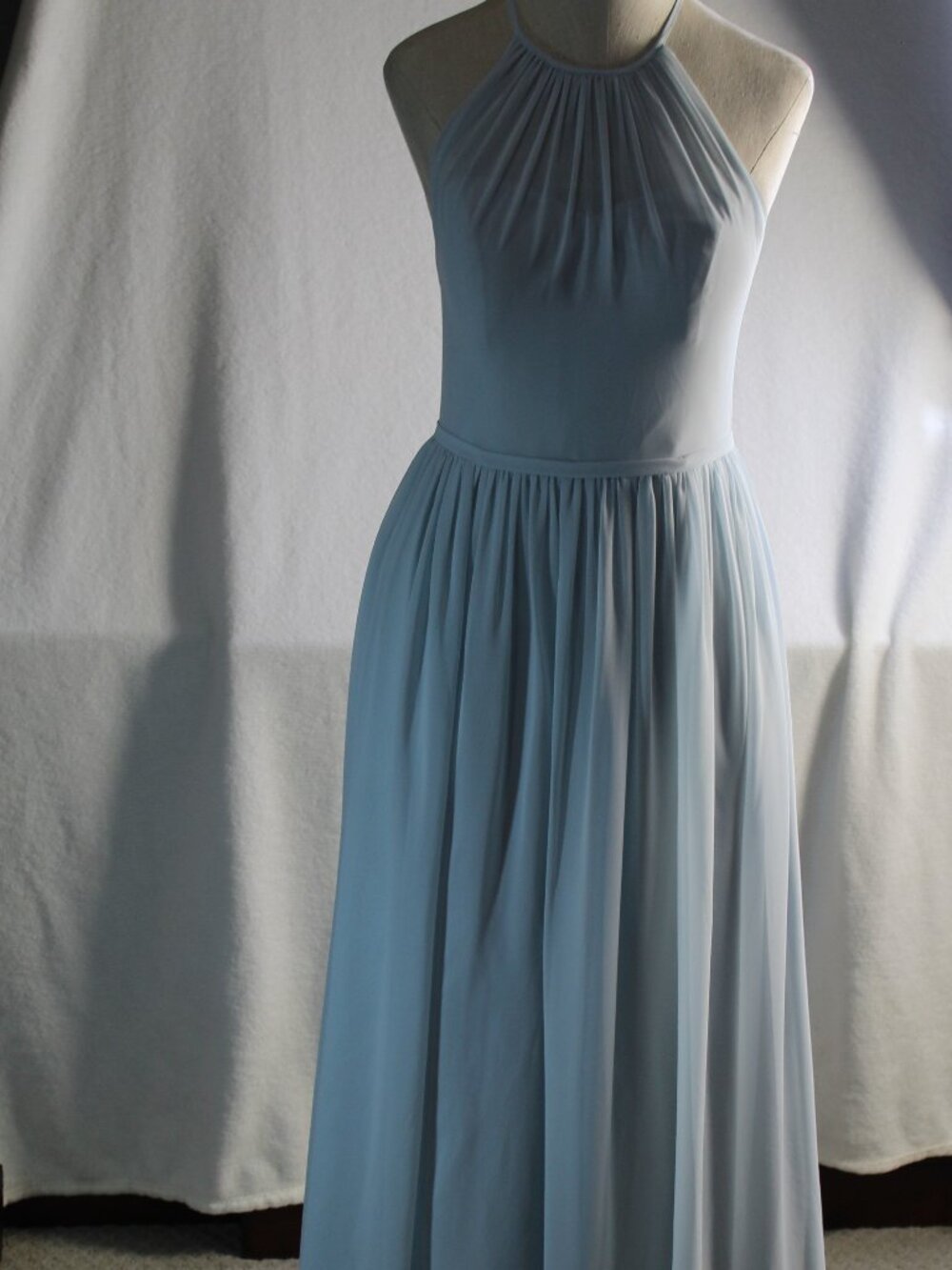 Azazie Size C Bridesmaid Dress Pale Blue Chiffon Halter Maxi Formal Gown